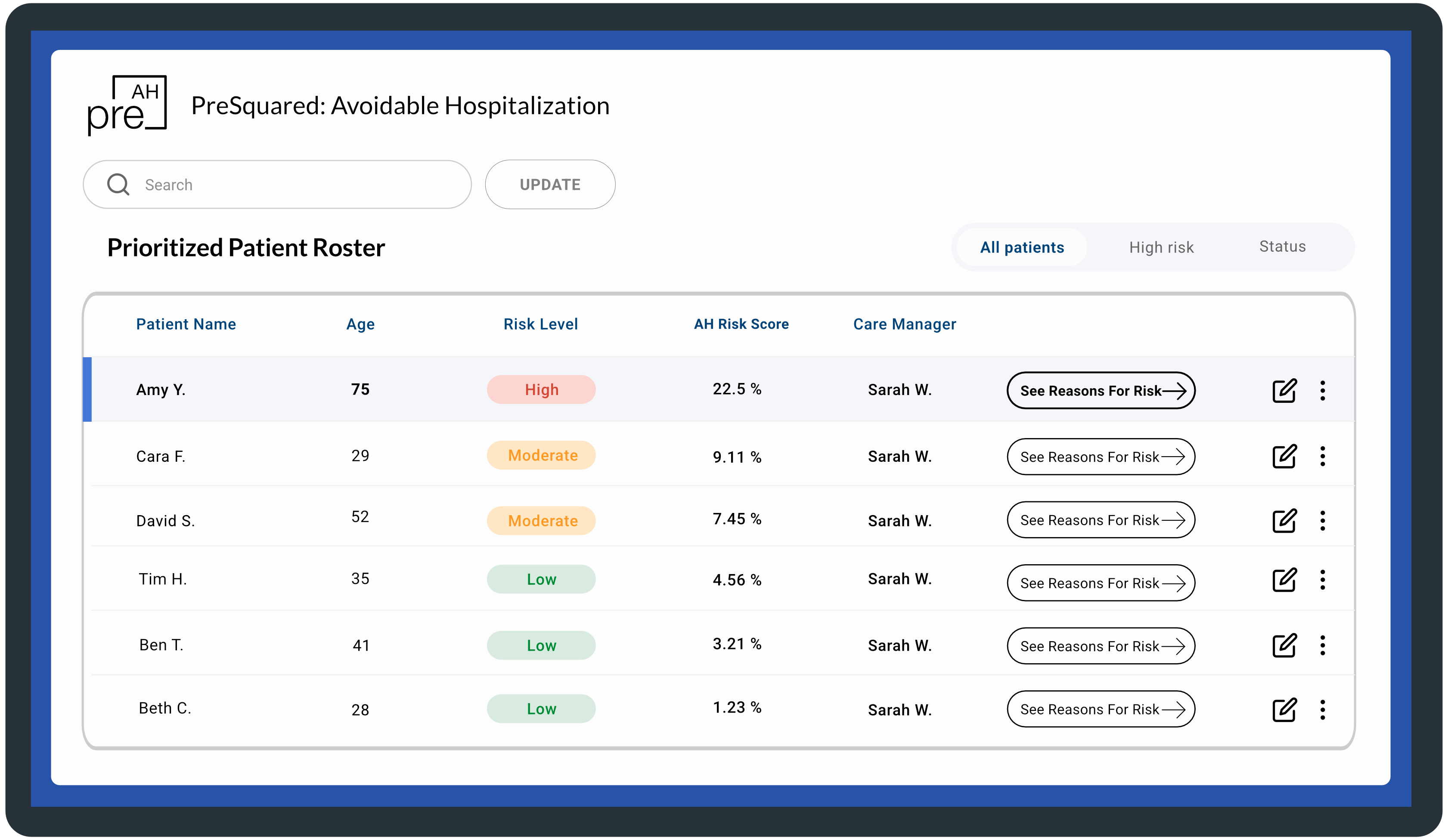 PreSquared Patient Roster